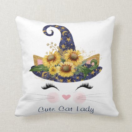 Cute Cat Lady Halloween Throw Pillow