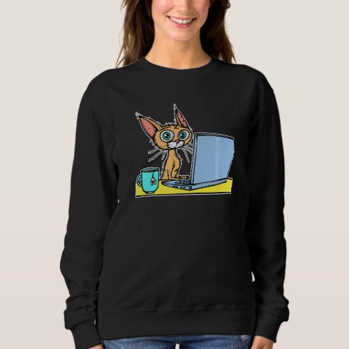 Cute Cat Laptop Coffee Home Office Homeworking Job Sweatshirt