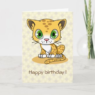 Cute cat leopard cartoon kids birthday card