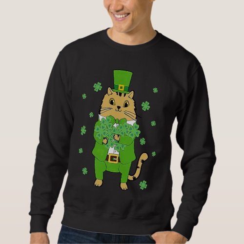 Cute Cat Leprechaun Lucky Shamrock C St Patricks  Sweatshirt