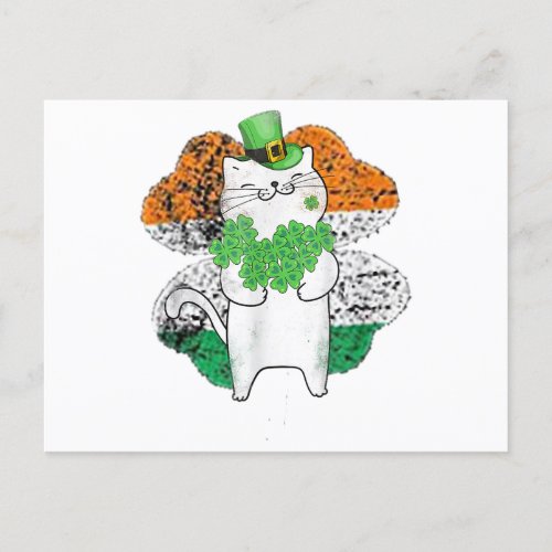 Cute Cat Leprechaun With Shamrocks St Patricks Day Postcard