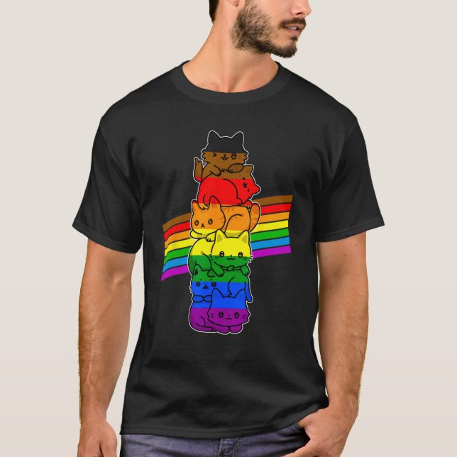 Cute Cat  LGBT Philadelphia Pride Flag Support LGB T-Shirt (Front)