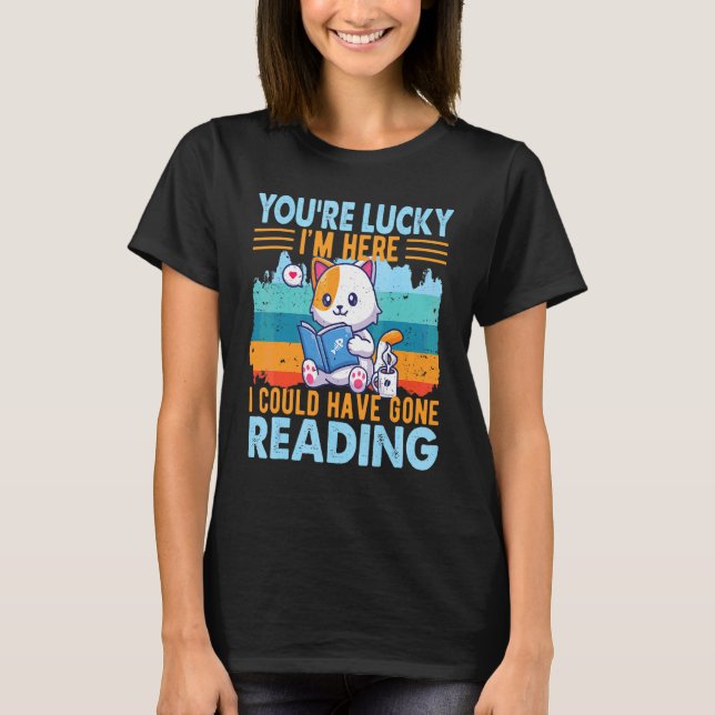 Cute Cat Librarian Book Reading  Book Reader Libra T-Shirt (Front)