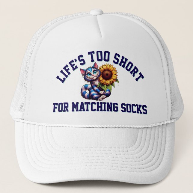 Cute Cat Life's Too Short For Matching Socks Trucker Hat (Front)