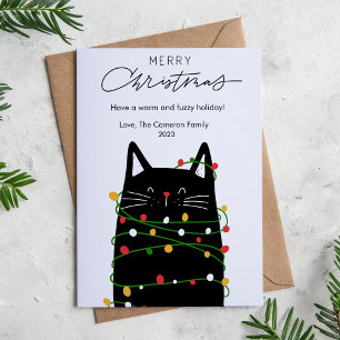 Cute Cat Lights Pet Lover Christmas Flat Holiday Card