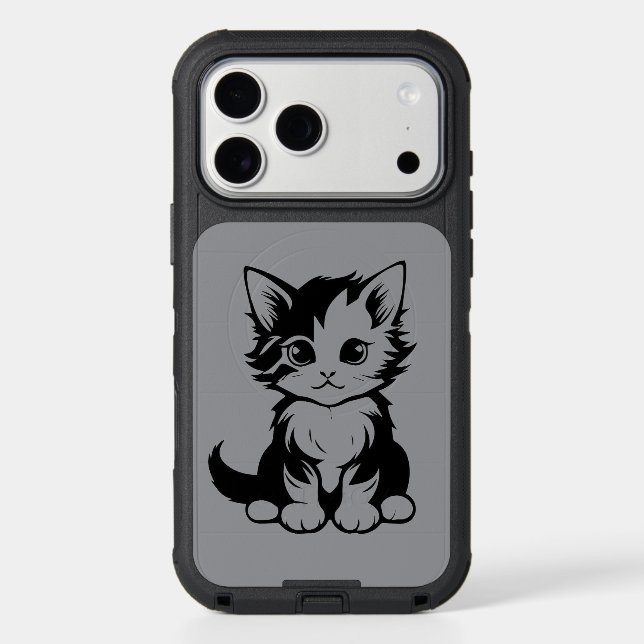 Cute Cat Line Art Phone Case | Minimal Black & Whi (Back)