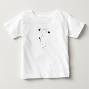 Cute cat line drawing, with three hearts baby T-Shirt