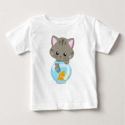 Cute Cat Little Cat Kitty Kitten Fish Bowl Baby T_Shirt