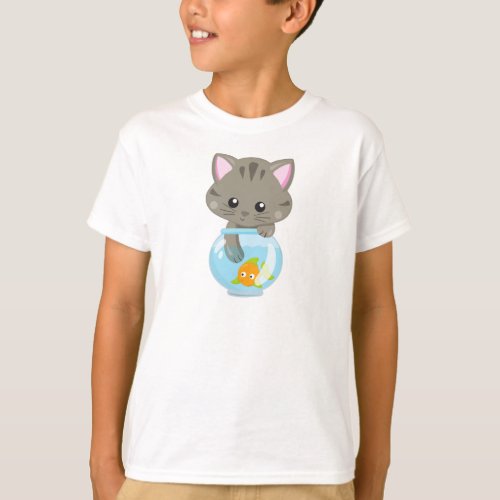 Cute Cat Little Cat Kitty Kitten Fish Bowl T_Shirt