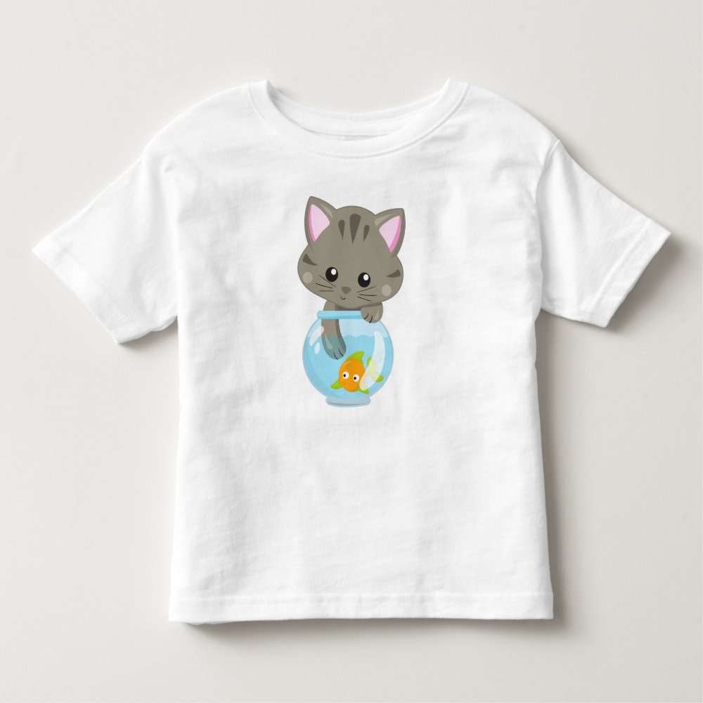 Cute Cat, Little Cat, Kitty, Kitten, Fish Bowl Toddler Personalized T-shirt