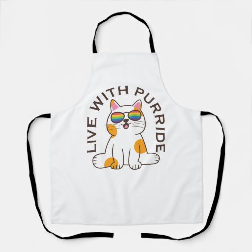 Cute Cat Live With Purride Pride Flag Glasses Apron