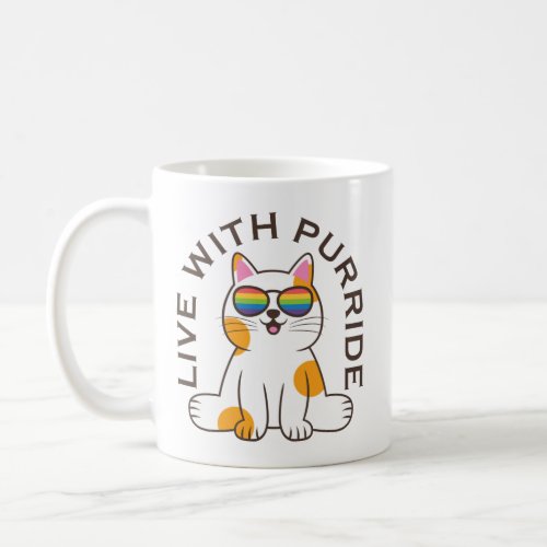 Cute Cat Live With Purride Pride Flag Glasses Coffee Mug