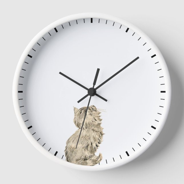Cute Cat Looking at Clock Hands - Sweet Pet Humor (Front)
