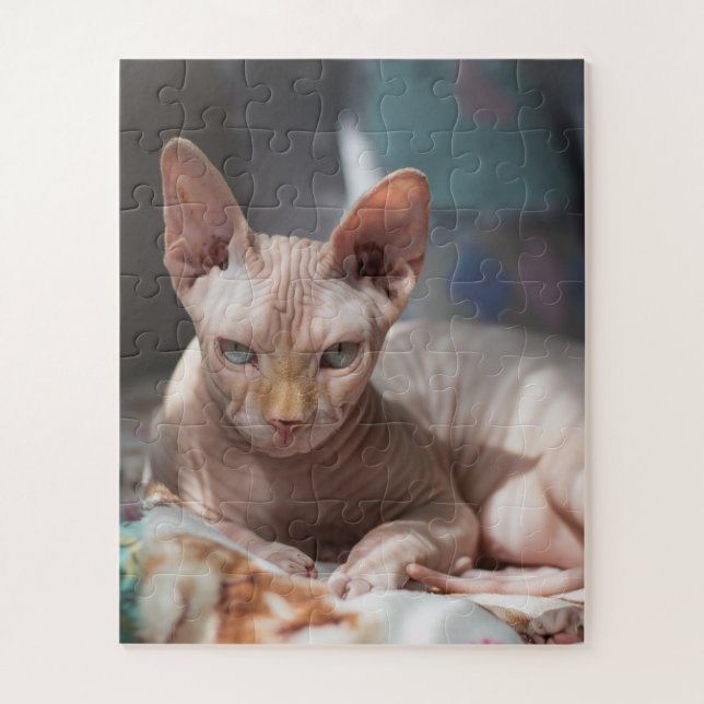 Cute Cat Lounging with no Fur Jigsaw Puzzle (Vertical)