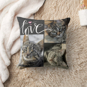 Cute Cat LOVE 3 Photos Custom Throw Pillow