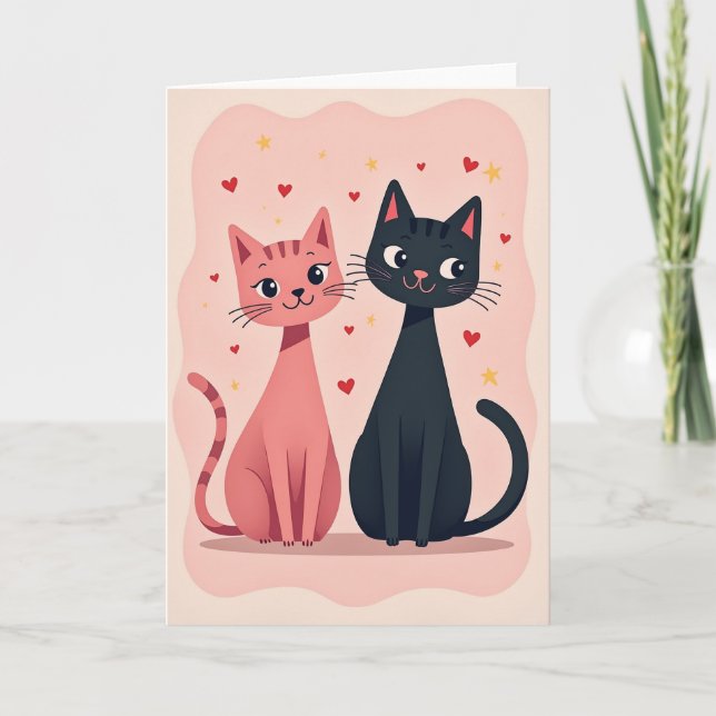 Cute Cat Love Hearts Card (Front)