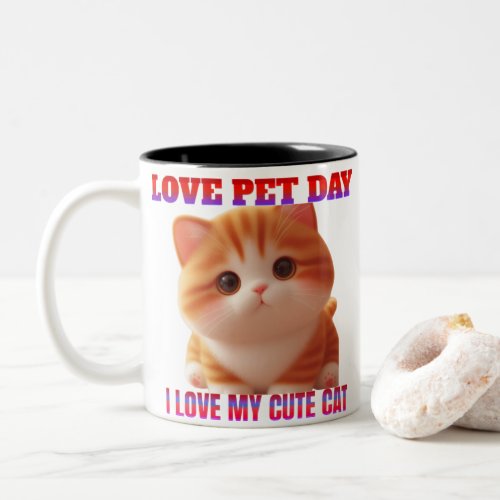 Cute cat love pet day Two_Tone Coffee Mug