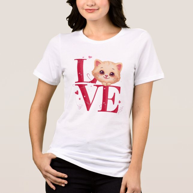 Cute Cat LOVE Valentine’s Day Gift Tri-Blend Shirt (Front)