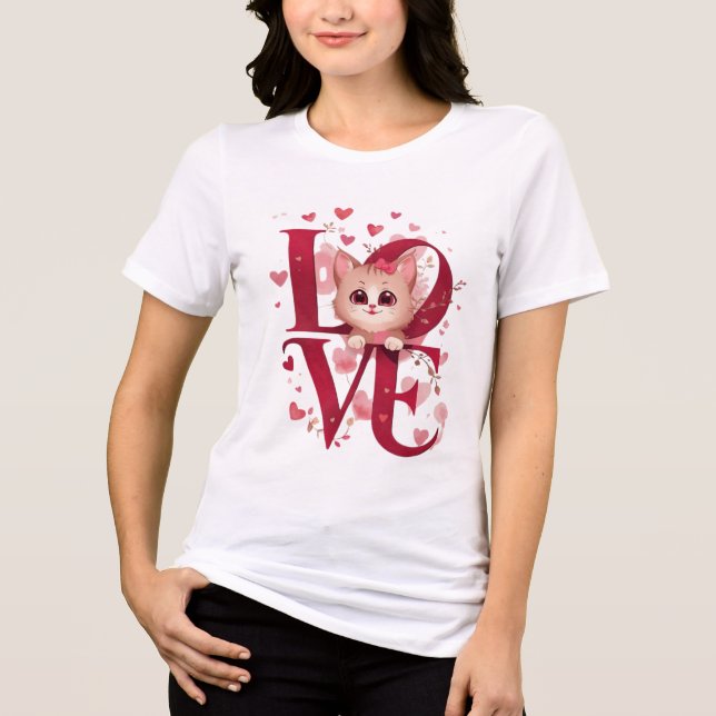 Cute Cat LOVE Valentine’s Day Gift Tri-Blend Shirt (Front)