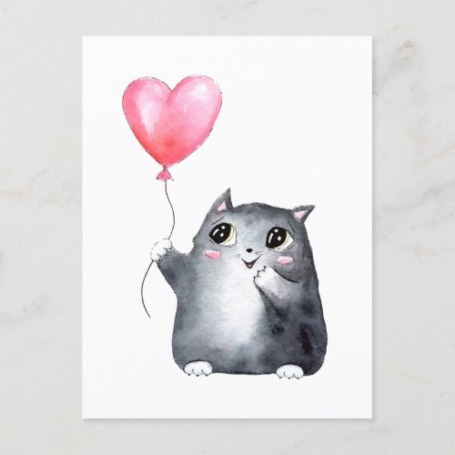 Cute Cat Lovely Heart Big Paws Postcard