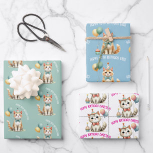cute cat lover birthday celebration gift wrapping paper sheets