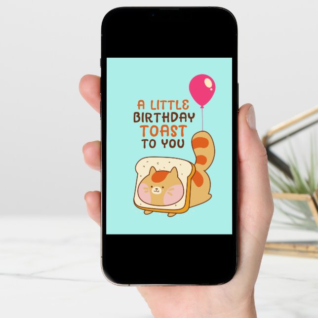 Cute Cat Lover Birthday Toast Funny Food Pun Card (Front Digital)