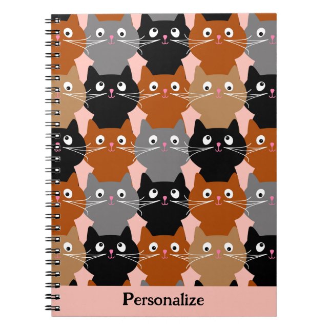 Cute Cat Lover Feline Kittens Personalize Notebook (Front)
