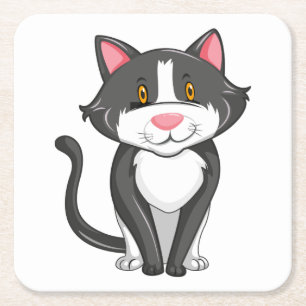 Cute Cat Lover Gift Gray Kitten Funny Grey Kitty Square Paper Coaster