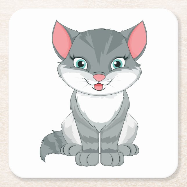 Cute Cat Lover Gift Gray Kitty Grey Tabby Kitten  Square Paper Coaster (Front)
