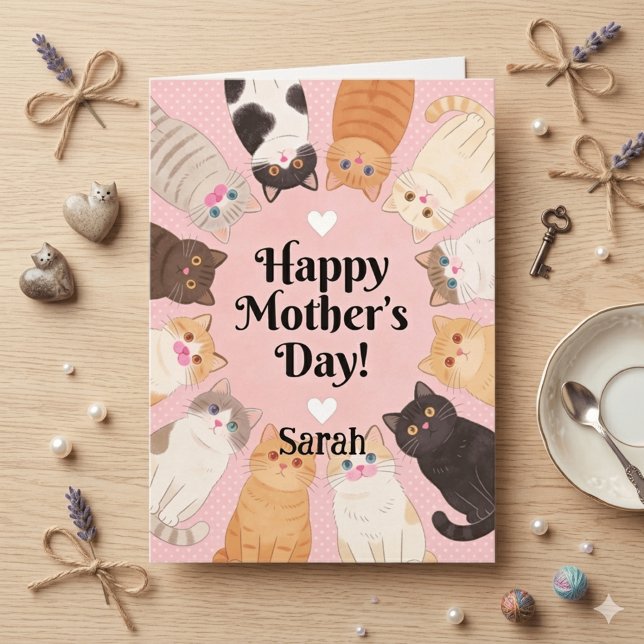 Cute Cat Lover Happy Mothers Day  Card (Creator Uploaded)
