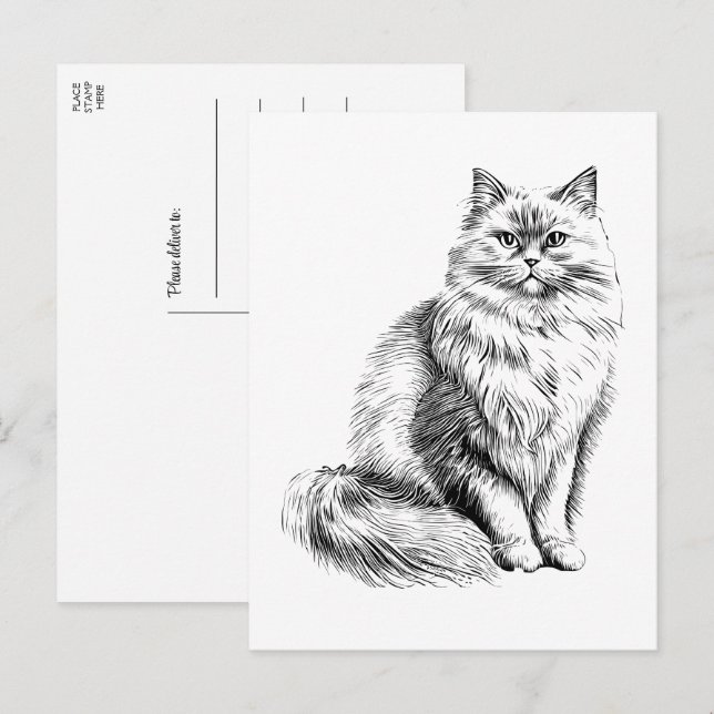 Cute Cat Lover Illustration  Hello, Miss You, Love Postcard (Front/Back)