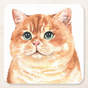 Cute Cat Lover Orange Tabby Kitten Funny Kitty Square Paper Coaster