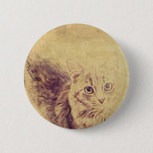 Cute cat lover pencil sketch grey tabby cat button