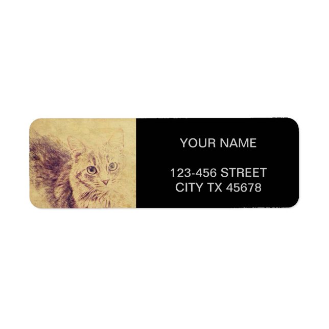 Cute cat lover pencil sketch grey tabby cat label (Front)