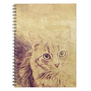 Cute cat lover pencil sketch grey tabby cat notebook