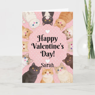 Cute Cat Lover Polka Dots Happy Valentine's Day Card