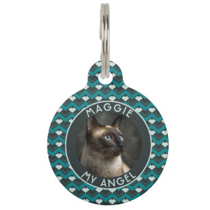Cute Cat Lover Present Chevron Motif Pet ID Tag