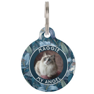 Cute Cat Lover Present Lilies Motif Pet ID Tag