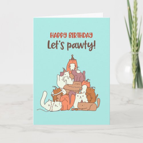Cute Cat Lover Pun Lets Pawty Funny Birthday Card