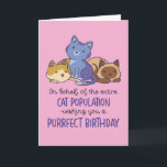 Cute Cat Lover Purrfect Birthday Funny Card<br><div class="desc">On behalf of the entire cat population,  wishing you a purrfect birthday. Funny,  humorous and sometimes sarcastic birthday cards for your family and friends. Get this fun card for your special someone. Visit our store for more cool birthday cards.</div>