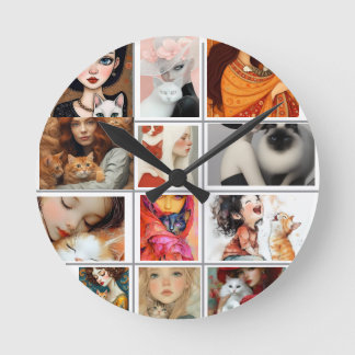 cute cat lover round clock