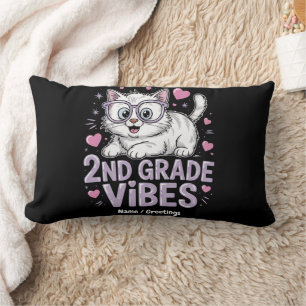 Cute Cat Lover Second Grade Vibes Back To School K Lumbar Pillow