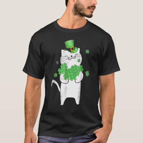 Cute Cat Lover Shamrock St Patricks Day Meowy Iris T_Shirt