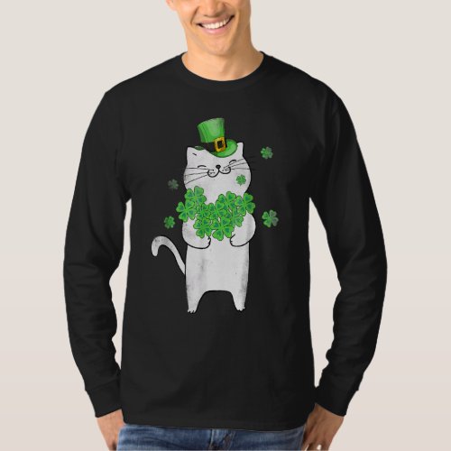 Cute Cat Lover Shamrock St Patricks Day Meowy Iris T_Shirt