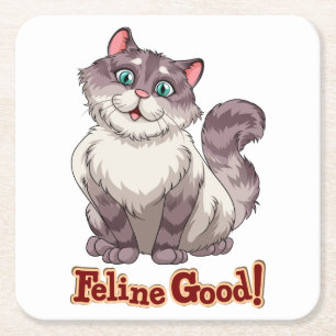 Cute Cat Lover Tiger Gray Kitty Feline Good Kitten Square Paper Coaster