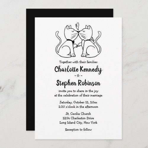 Cute Cat Lover Wedding Black White Modern Kittens Invitation