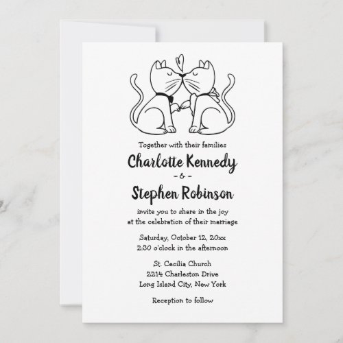 Cute Cat Lover Wedding Black White Modern Kittens Invitation