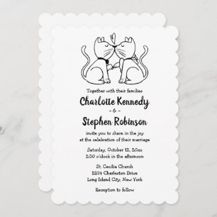 Cute Cat Lover Wedding Black White Modern Kittens Invitation