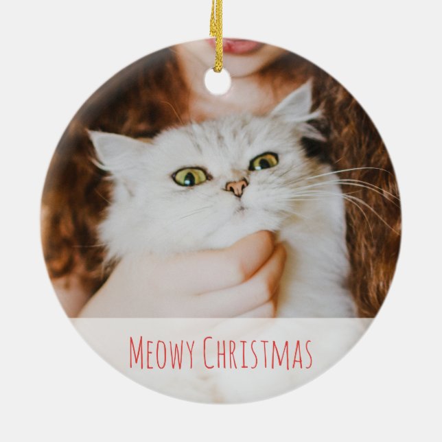 Cute Cat Lover Winter Meowy Christmas Ceramic Ornament (Back)