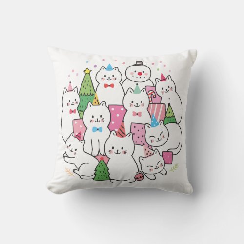 Cute Cat Lover Winter Meowy Christmas Throw Pillow